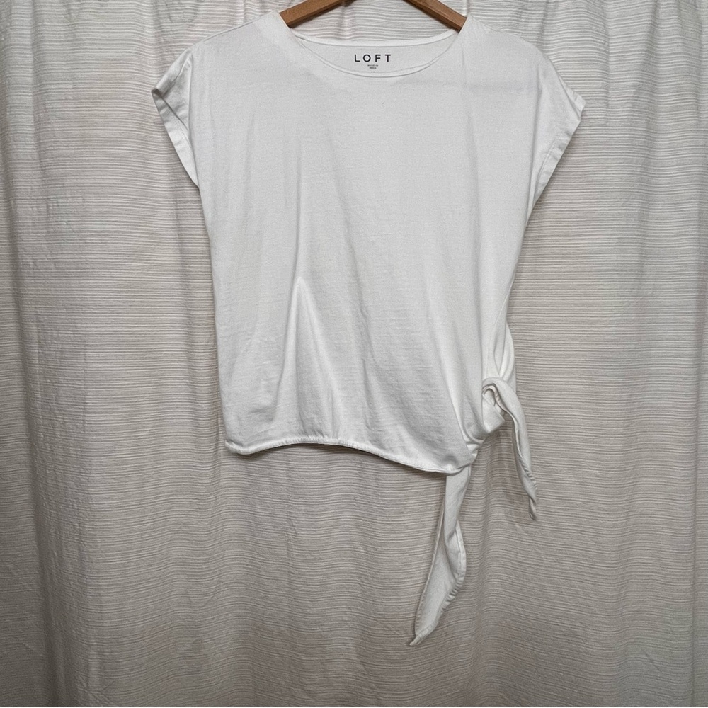 LOFT White Short Sleeve Side-Tie Tee